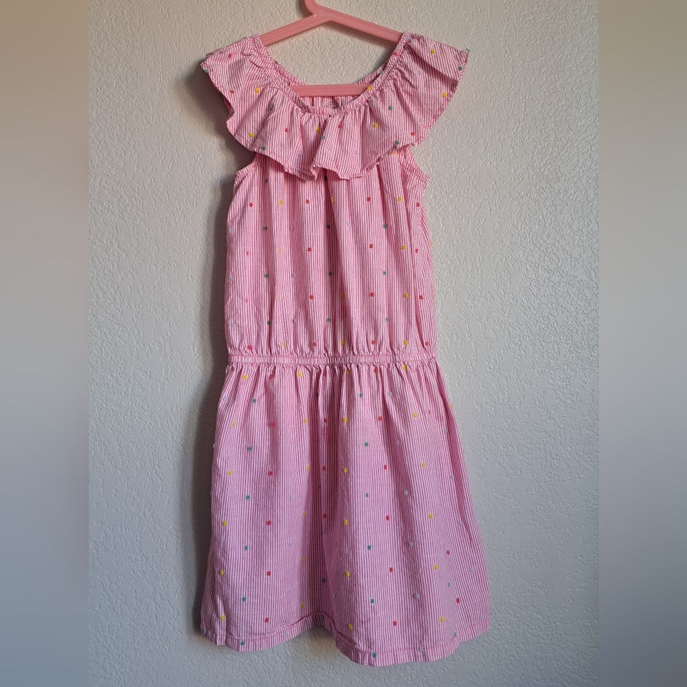 Wonder Nation Girls Pink Striped Swiss Dot Dress Size 10